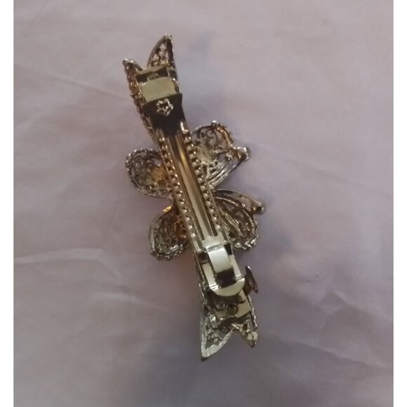 Vintage Silver Tone & Blue Rhinestone Floral Hair Barrette Clip - Picture 2 of 3